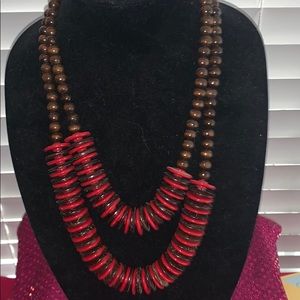 Brown & Red Necklace & Earring Set